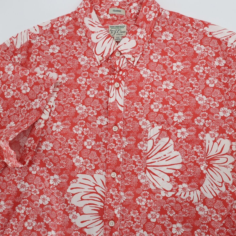 J crew shirt men's XL Secret wash organic cotton short sleeve button down floral